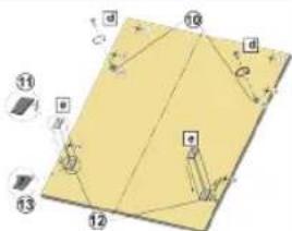 Diagram of a geometric or mechanical setup with numbered components and directional arrows, likely illustrating a folding or movement process.