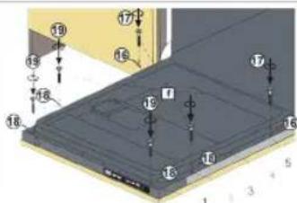 Technical diagram of a mechanical component with numbered parts and dimension annotations