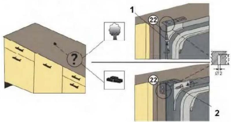 Technical diagram showing a cabinet with labeled parts and construction details, including tree, brick, and cross-sections with dimension annotations.