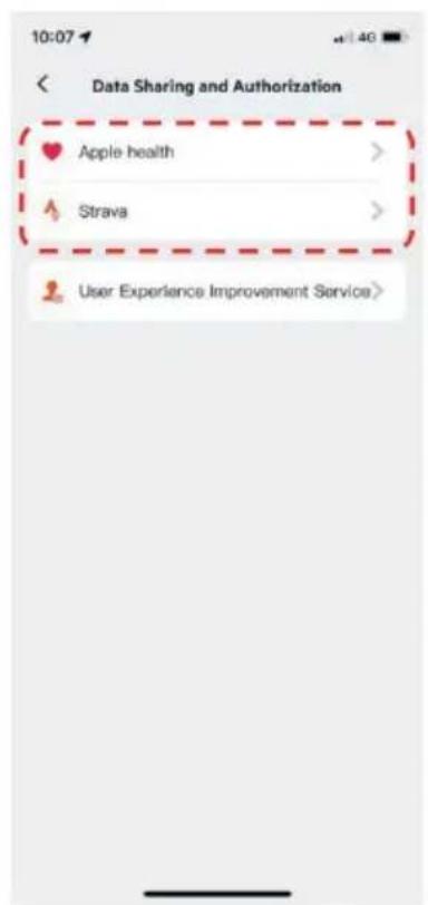 Data Sharing and Authorization Apple health > Strava >