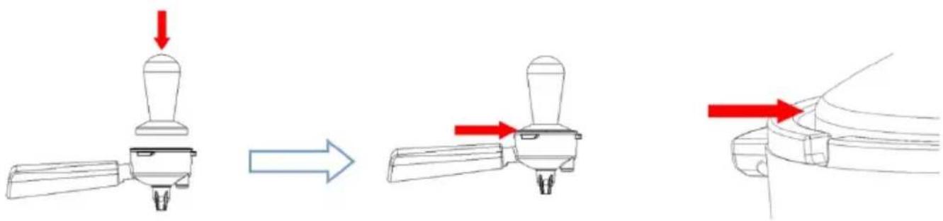 Diagram illustrating the process of a mechanical component with red arrows indicating direction of movement or change.