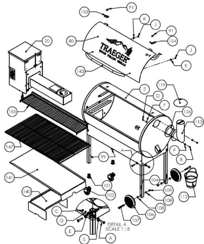 TRAEGER 300# PLATE MILLA DETAIL A SCALE 1 : 8