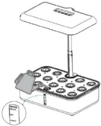Diagram of a laboratory apparatus with labeled components and an inset showing a measurement scale.