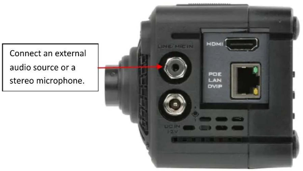 Connect an external audio source or a stereo microphone.