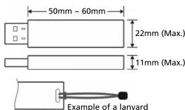 50mm ~ 60mm 22mm (Max.) 11mm (Max.) Example of a lanyard