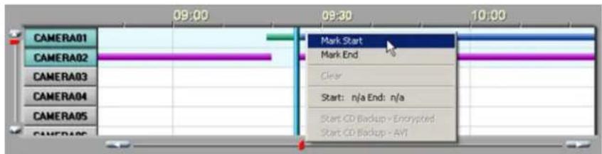 CAMERA01 CAMERA02 CAMERA03 CAMERA04 CAMERA05 CAMERA06 09:00 09:30 10:00 Mark Start Mark End Clear Start: n/a End: n/a Start CD Backup - Encrypted Start CD Backup - AVI