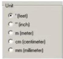 Unit ° ' (feet) ° " (inch) ° m (meter) ° cm (centimeter) ° mm (millimeter)