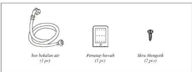 hos bekalan air (1 pc) Penutap bawah (1 pc) Skru Mengetik (2 pcs)