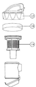 Technical diagram of a mechanical device with numbered parts, likely a valve or filter assembly.