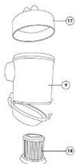Technical diagram of a mechanical device with numbered parts for identification