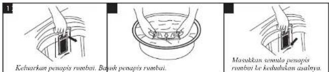 Kelharkan penapis rombai. Bayah penapis rombai. Masukkan semula penapis rombai ke kebabikan asalnya.