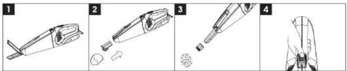 Technical diagram showing four-step assembly steps of a mechanical device with labeled components
