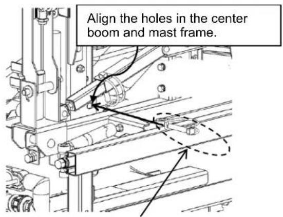 Align the holes in the center boom and mast frame.