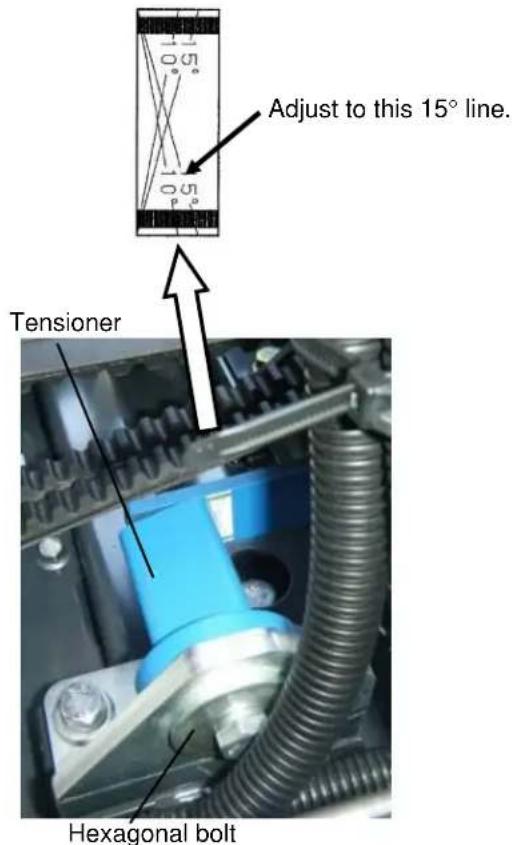 Adjust to this 15° line. Tensioner Hexagonal bolt