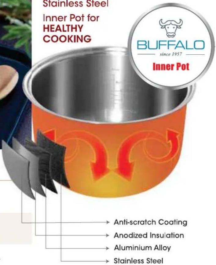 Stainless Steel Inner Pot for HEALTHY COOKING BUFFALO since 1957 Inner Pot Anti-scratch Coating Anodized Insulation Aluminium Alloy Stainless Steel