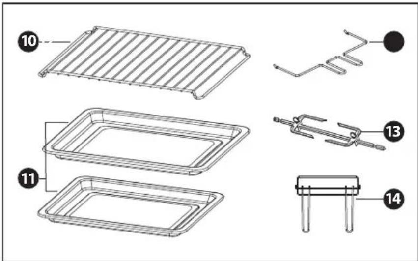 Technical diagram showing exploded view of a grid device with labeled components including heat sink, tray, and handle parts.