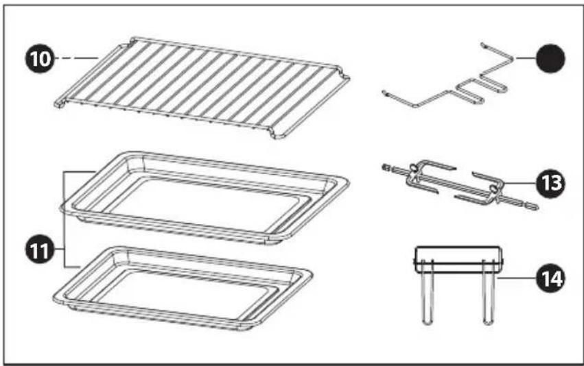 Technical diagram showing exploded view of a grid device with labeled components including grating, clamping, and table.