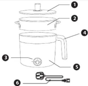 Labeled diagram of a cooking pot with numbered parts for identification