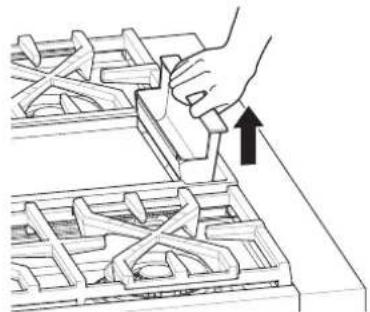 Illustration of a hand using a tool to cut or press a component into a grid-like structure (no text or symbols)