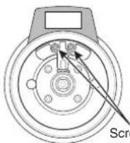 Diagram of a mechanical component with a screw and adjustment knob (no text or symbols)