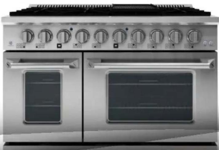 Front view of a stainless steel double boiler with dual doors and control knobs (no visible text or symbols)