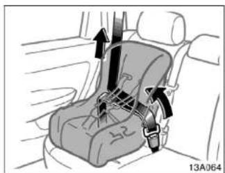 Interior view of a car seatbelt with arrows indicating seatbelting direction (no text or symbols)