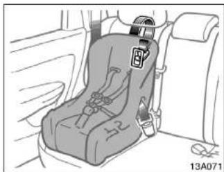 Line drawing of a car seat with a tighter buckle and seatbelt, no text or symbols present