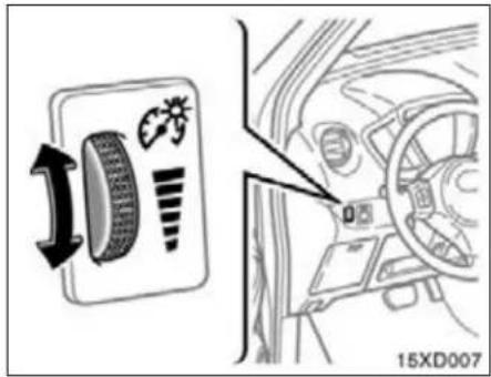 Diagram showing car air condition control with directional arrows and component labels, including a 15XD007 vehicle interior view.