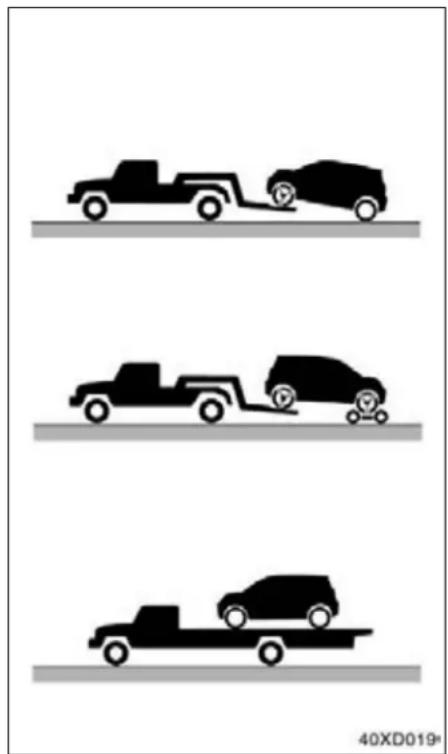 Three black-and-white illustrations of pickup trucks on a road, no text or symbols present