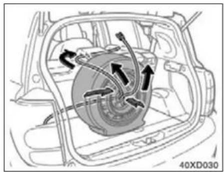 Diagram of a car interior showing airflow or traffic flow around a circular component (no text or symbols)