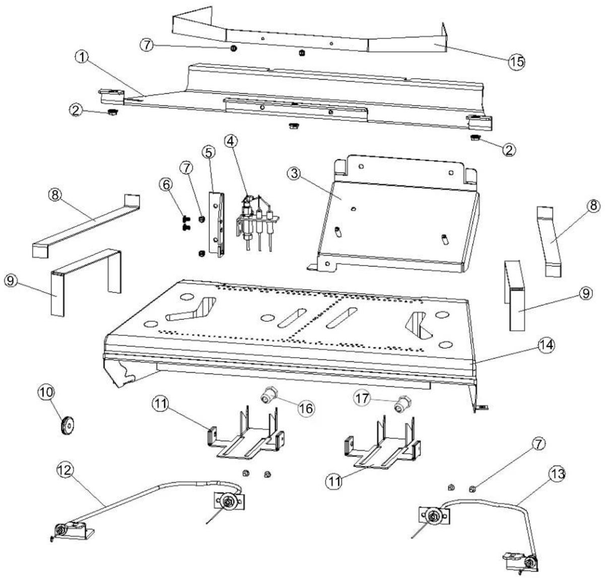 Exploded view diagram of a mechanical assembly with numbered parts for identification
