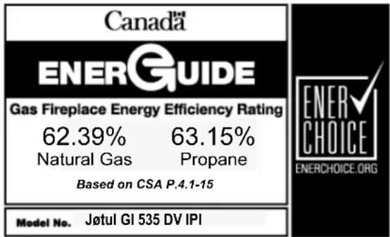 Canada ENERGUIDE Gas Fireplace Energy Efficiency Rating 62.39% 63.15% Natural Gas Propane Based on CSA P.4.1-15 Model No. Jøtul GI 535 DV IPI