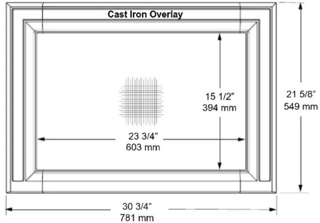 Cast Iron Overlay 15 1/2" 394 mm 21 5/8" 549 mm 23 3/4" 603 mm 30 3/4" 781 mm