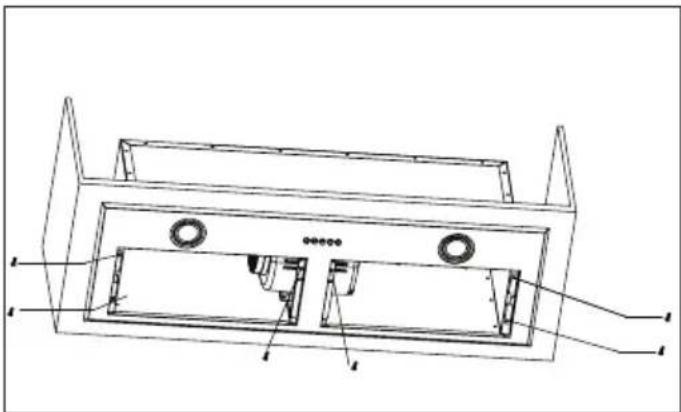 Technical line drawing of a device casing with internal components and mounting brackets (no text or symbols)