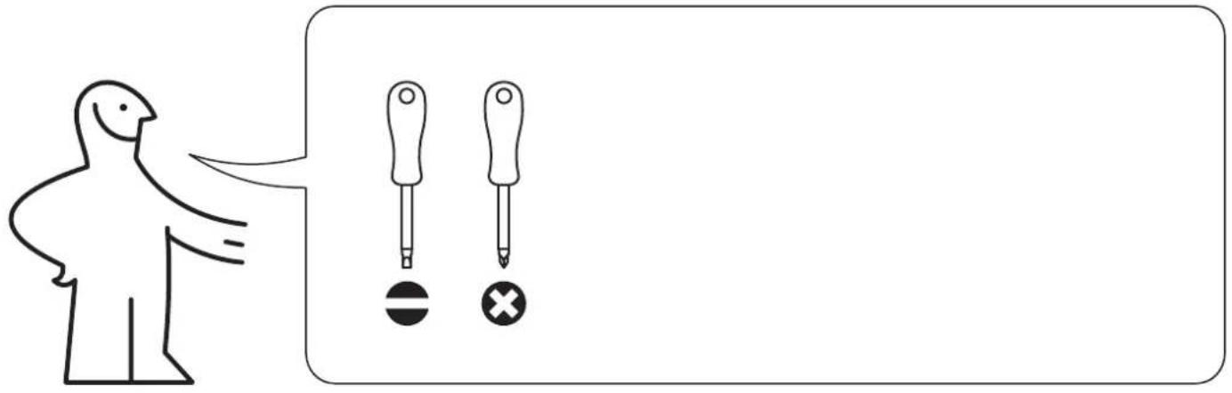 Diagram showing a person pointing to three screwdriver tips with a circle and cross symbol below, likely illustrating a medical or diagnostic concept.
