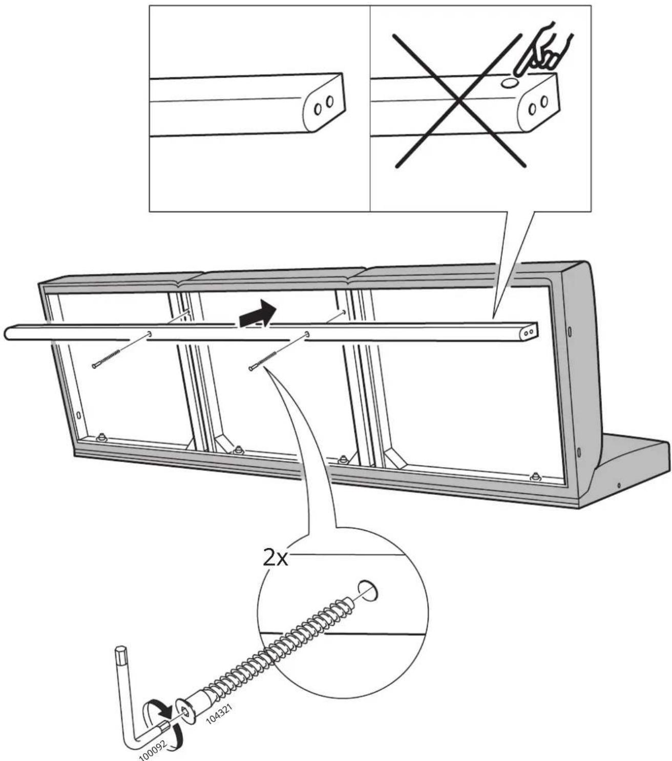 Technical diagram illustrating a mechanical assembly with labeled parts and a 2x magnified view of the component.
