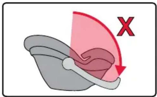 Diagram showing a car seat with a red X mark indicating the direction of movement or change, likely illustrating a motion or safety concept.