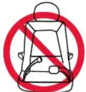 Prohibition sign with a red diagonal line and a blue circular background featuring a stylized backpack icon