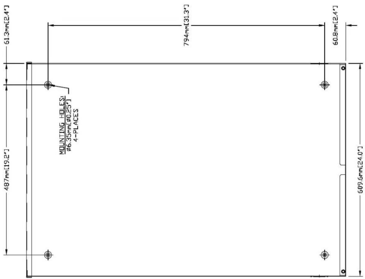 487mm[19.2"] 61.3mm[2.4"] MOUNTING HOLES: Ø6.35mm[Ø0.25°] 4-PLACES 794mm[31.3"] 60.8mm[2.4"] 609.6mm[24.0"]