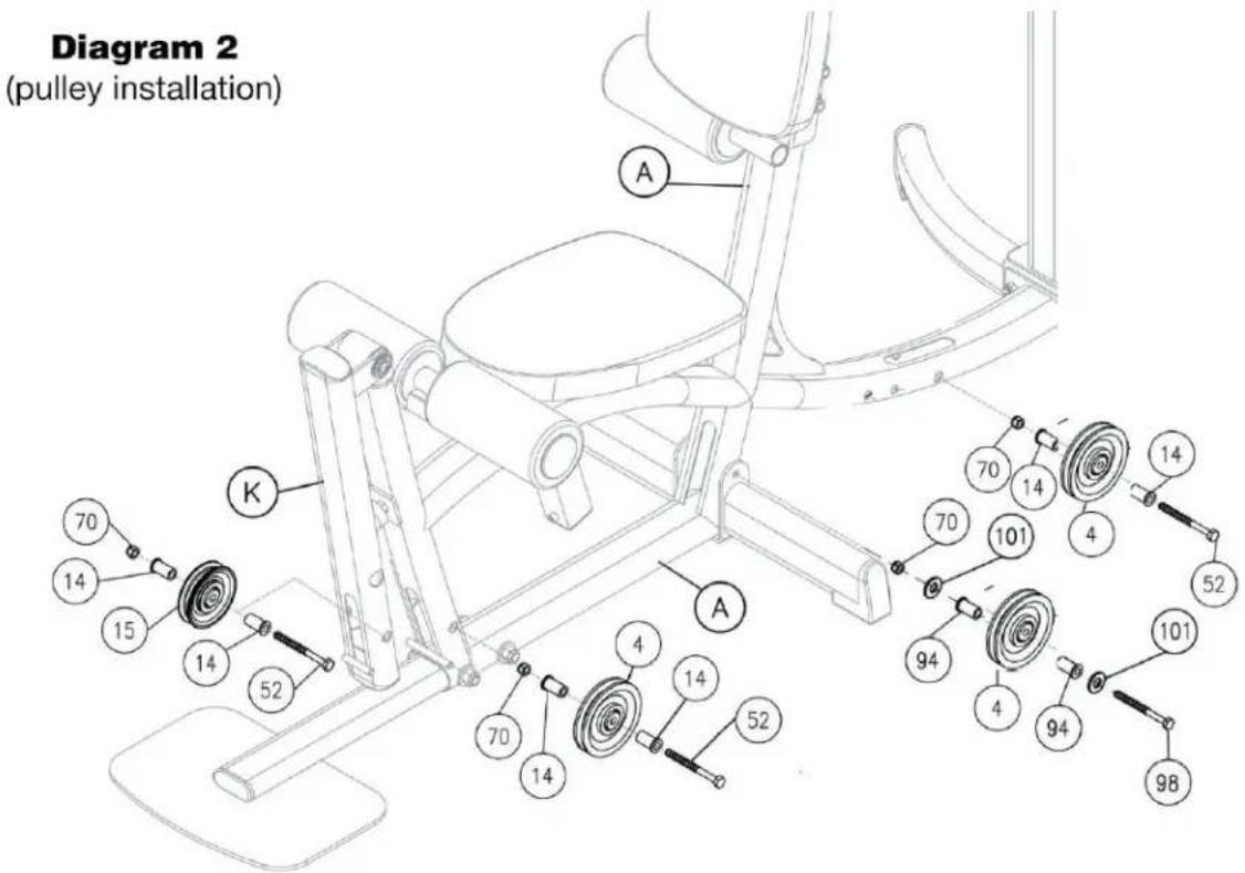 Diagram 2 (pulley installation) A K 70 14 15 14 52 70 14 4 14 52 A 70 14 70 101 4 14 52 94 4 94 101 98