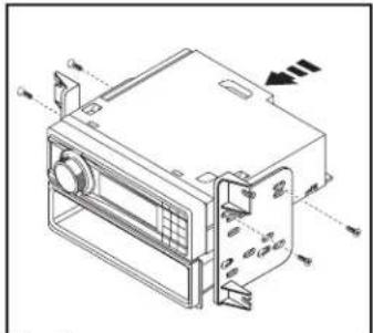 Technical diagram of a device casing with labeled components and directional arrows indicating movement or assembly.