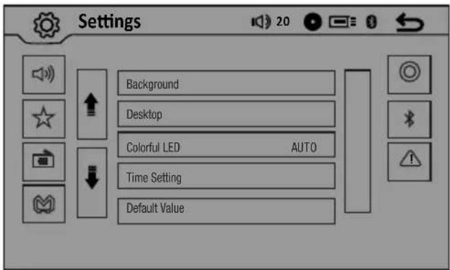 Settings Background Desktop Colorful LED AUTO Time Setting Default Value