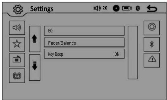 Settings EQ: Fader/Balance Key Beep ON