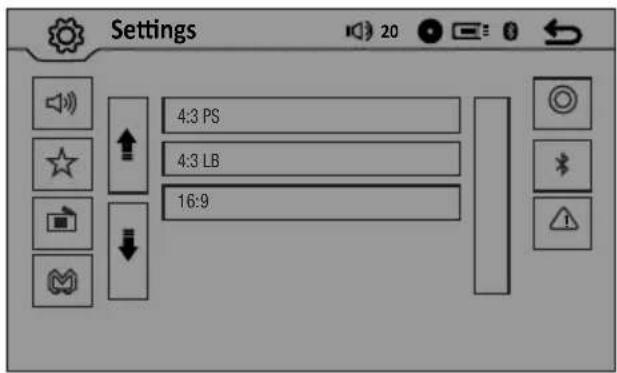 Settings 4:3 PS 4:3 LB 16:9