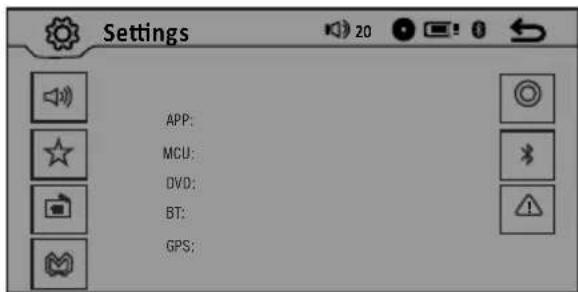 Settings APP: MCU: DVD: BT: GPS: