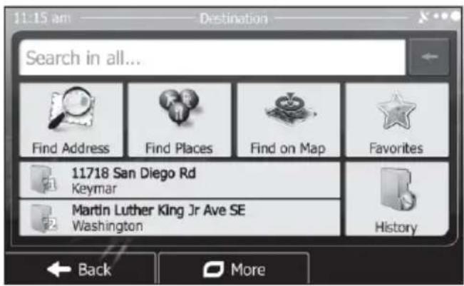 11:15 am Destination Search in all... Find Address Find Places Find on Map Favorites 11718 San Diego Rd Keymar Martin Luther King Jr Ave SE Washington History Back More