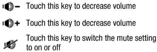 Touch this key to decrease volume Touch this key to decrease volume Touch this key to switch the mute setting to on or off