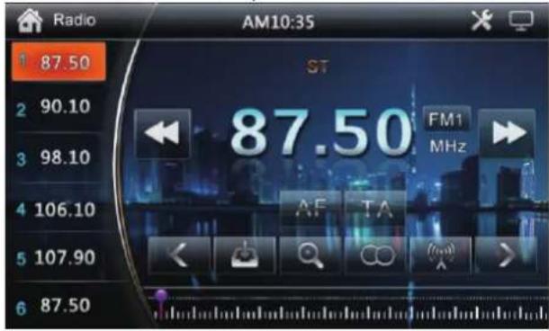Radio AM10:35 ST 87.50 FM1 MHz AF TA