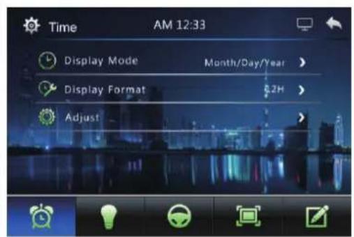 Time AM 12:33 Display Mode Month/Day/Year Display Format $2H Adjust