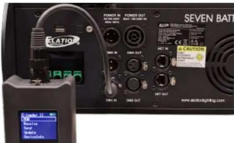 PELOWER IN AC 100.340V RPMI-800V POWER OUT MAX-100.340V 64 SEVEN BATT ELATION® SEE IN CNE OUT NET IN CAUTION www.skotonlighting.com DXA 64 ONE OUT WET OUT Calculator II Receive Send Update DeviceInfo